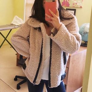 Zara Sherpa Trucker Jacket w/ Faux Leather Details